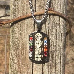 SAINT BENEDICT SAN BENITO CROSS PENDANT NECKLACE STAINLESS STEEL Crystal Jewels